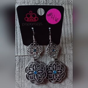 Paparazzi Silver Earrings with Blue Accents